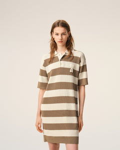 White And Brown Cotton Polo Dress Ami De Coeur Patch Women's