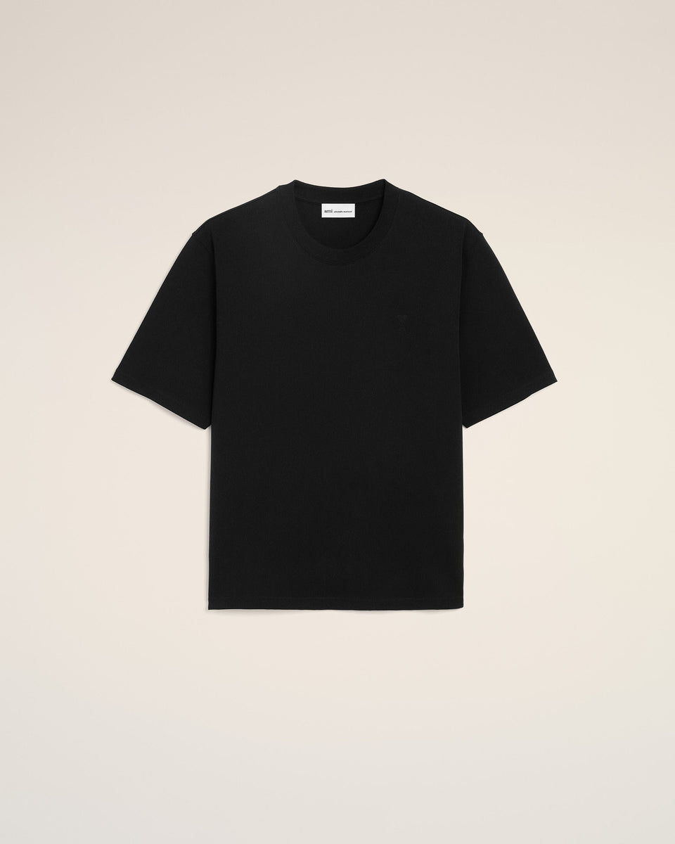 Black Cotton Embossed Ami De Coeur T-Shirt