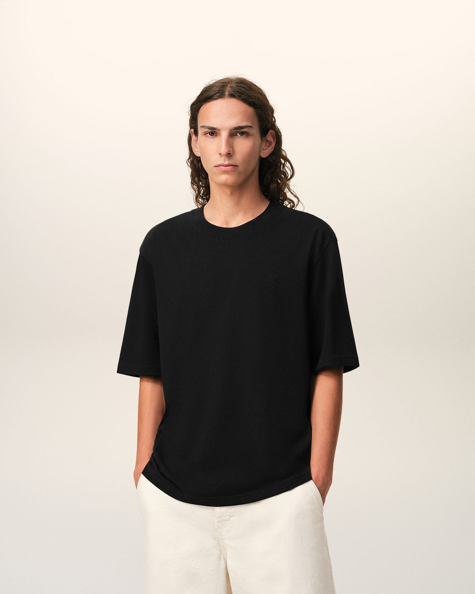Black Cotton Embossed Ami De Coeur T-Shirt