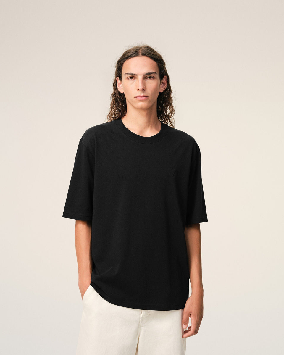 Black Cotton Embossed Ami De Coeur T-Shirt
