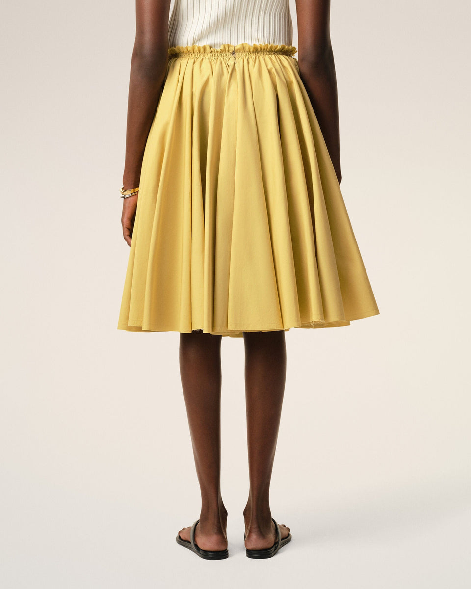 AmiParis Yellow Cotton Midi Corolla Skirt Women's