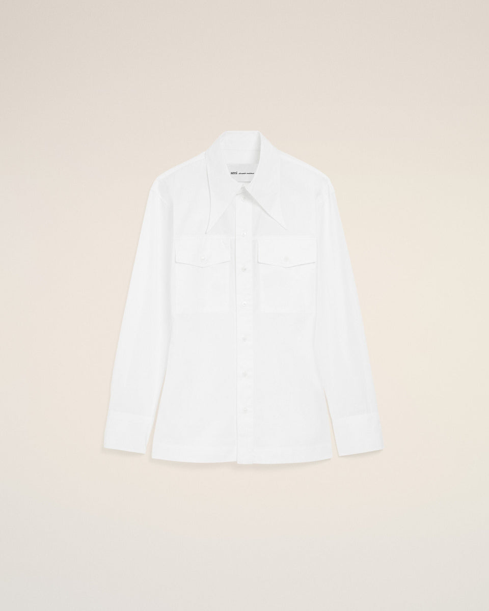 AmiParis White Cotton Sharp Collar Fitted Shirt Women's