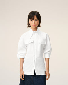 AmiParis White Cotton Sharp Collar Fitted Shirt Women's