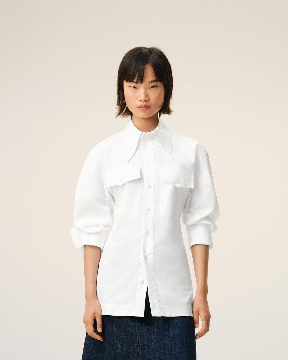 AmiParis White Cotton Sharp Collar Fitted Shirt Women's