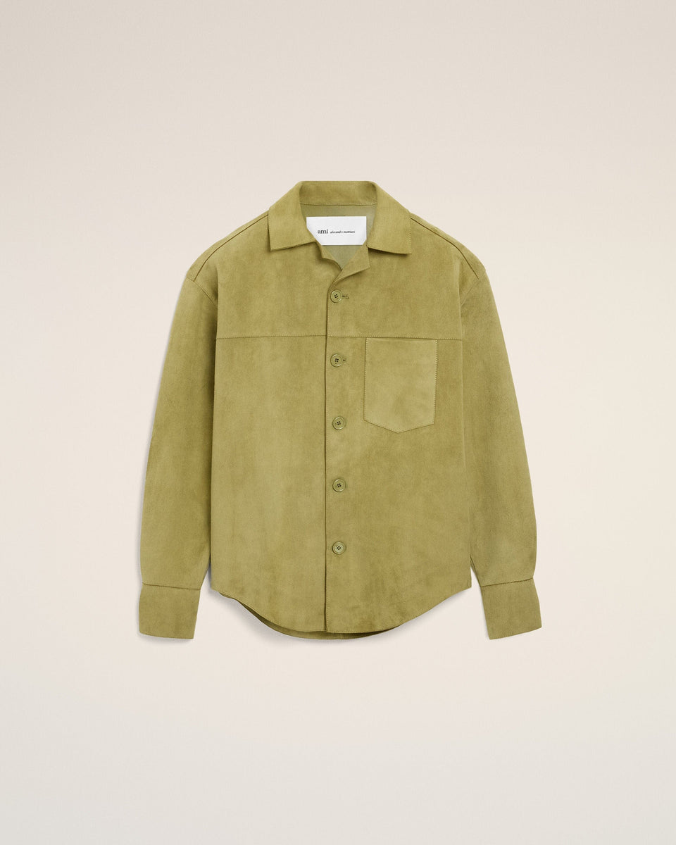 AmiParis Green Goat Leather Buttoned Overshirt
