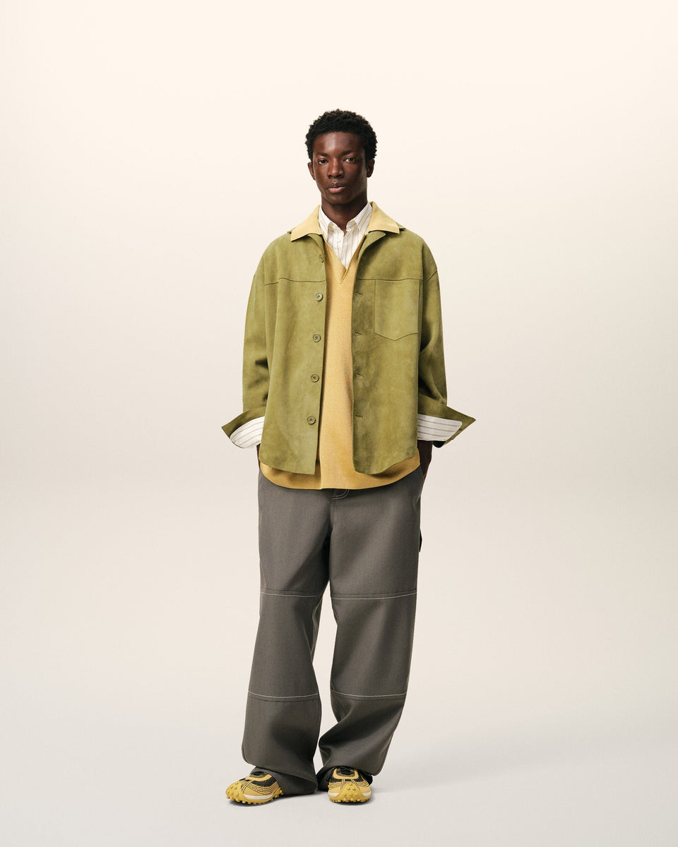 AmiParis Green Goat Leather Buttoned Overshirt