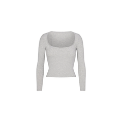Skims Cotton Jersey Scoop Neck Long Sleeve Light Heather Grey