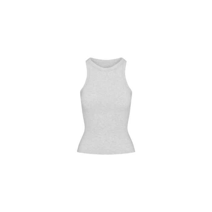 Skims Cotton Jersey Crew Neck Tank Light Heather Grey