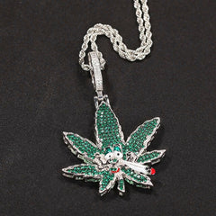 HIGH WEED LEAF ICED OUT PENDANT