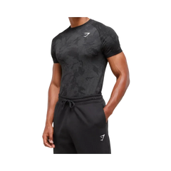 Gymshark Geo Seamless T-Shirt Slim Fit Black/Charcoal Grey