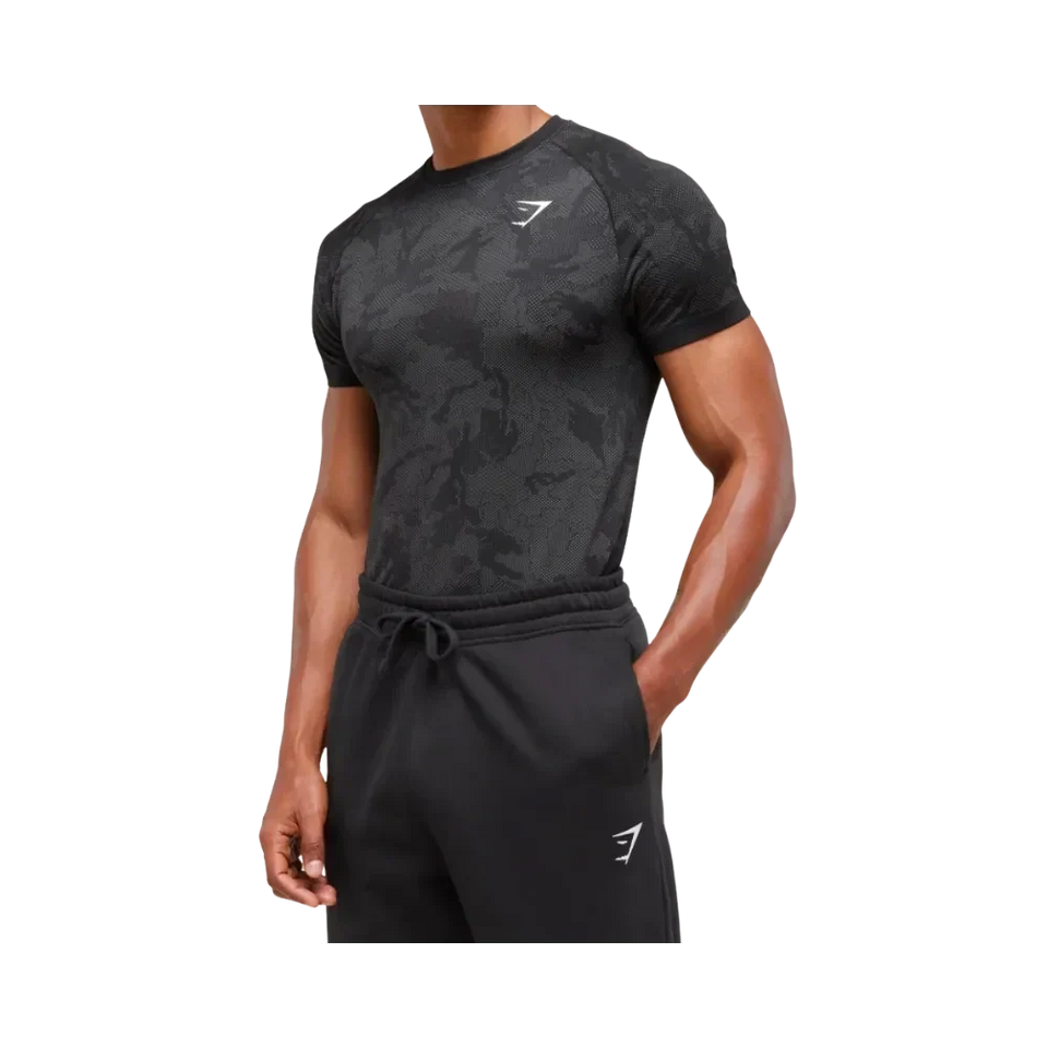 Gymshark Geo Seamless T-Shirt Slim Fit Black/Charcoal Grey