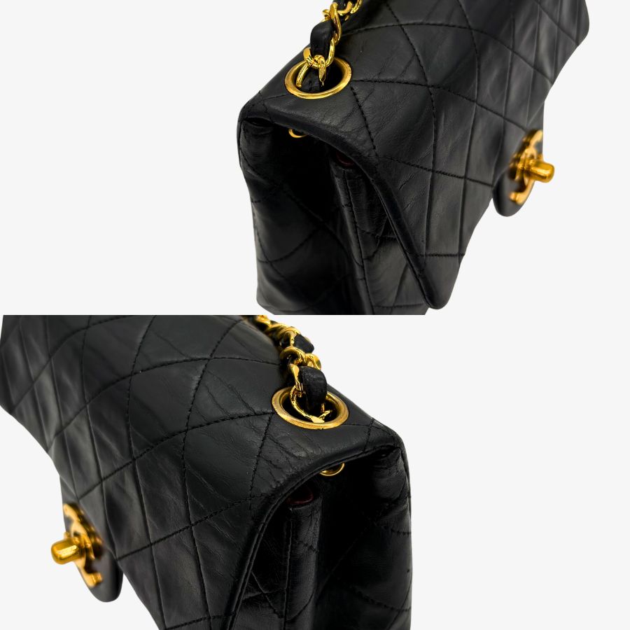 RG237 - CHANEL Vintage Black Lambskin 17cm Mini Square Flap Bag