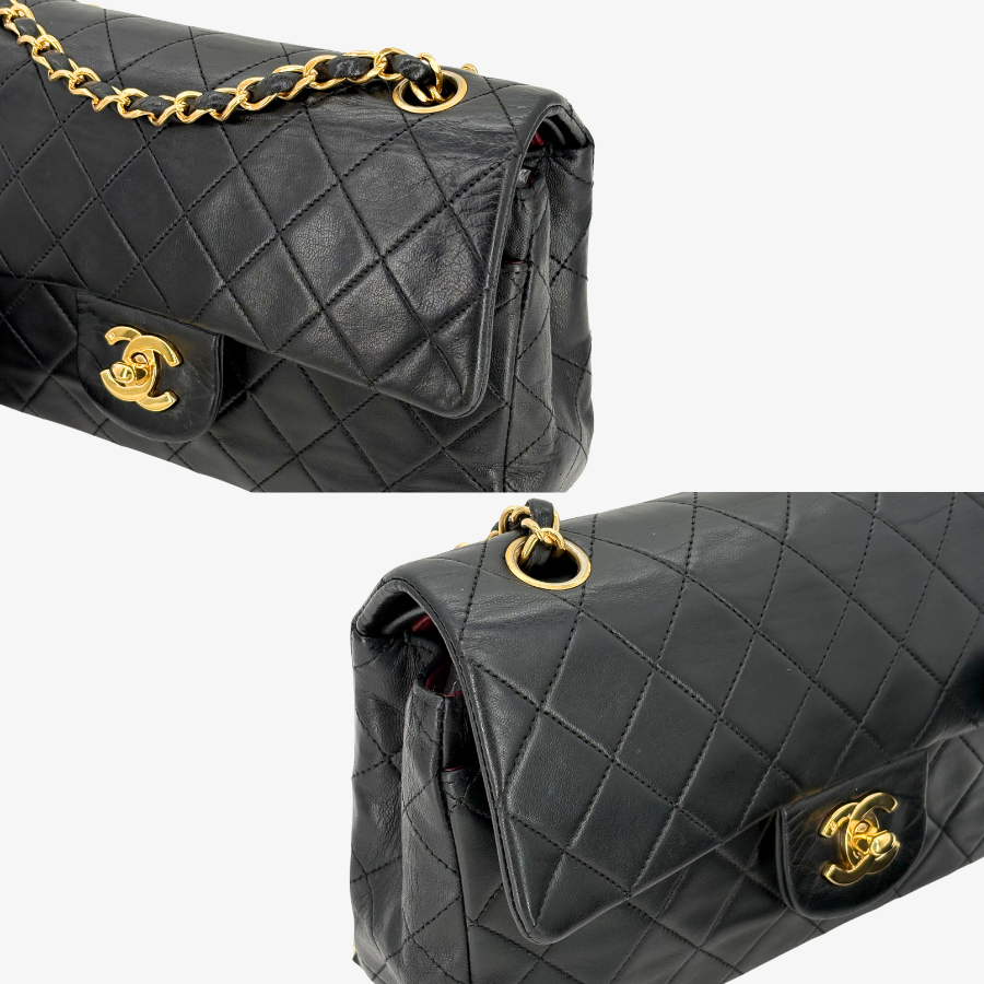 RG608 - CHANEL Vintage Black Lambskin 23cm Classic Flap Bag