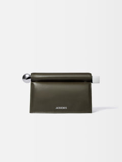 Jacquemus The Rond CarreClutch Folded Clutch In Supple Lambskin Leather Dark Khaki