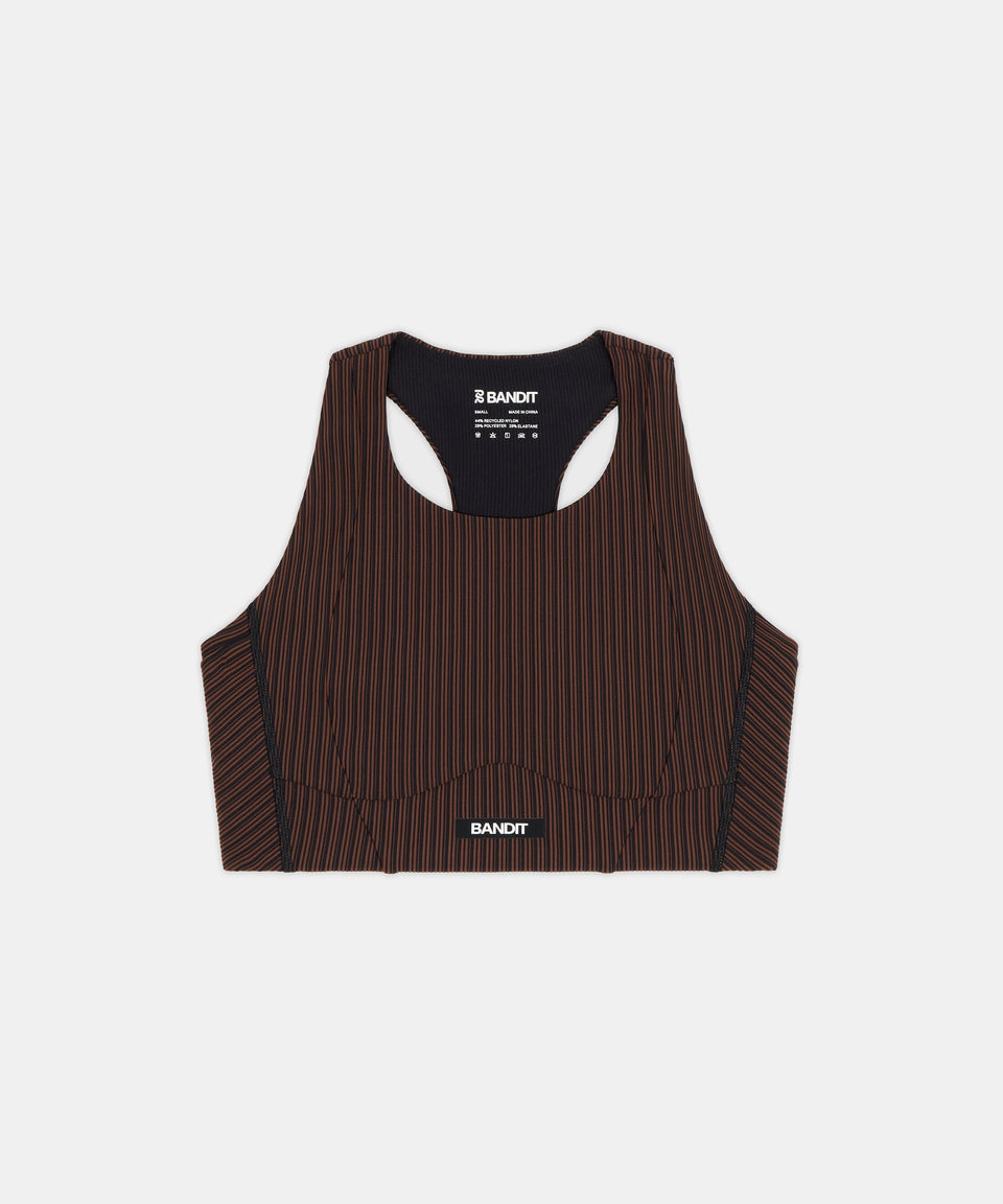 Bandit Womens Striped Cadence Longline Bra Cacao Black