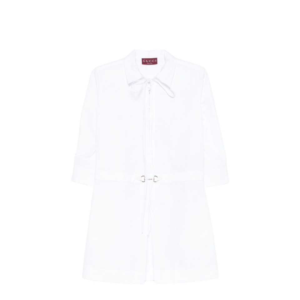 Cotton Poplin Shirt Dress with Horsebit in White