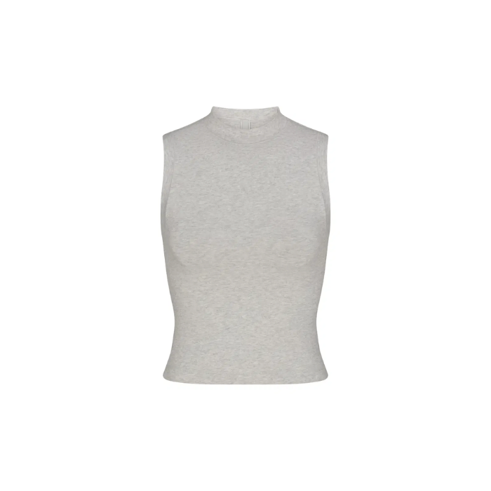 Skims Cotton Jersey Mock Neck Tank Light Heather Grey