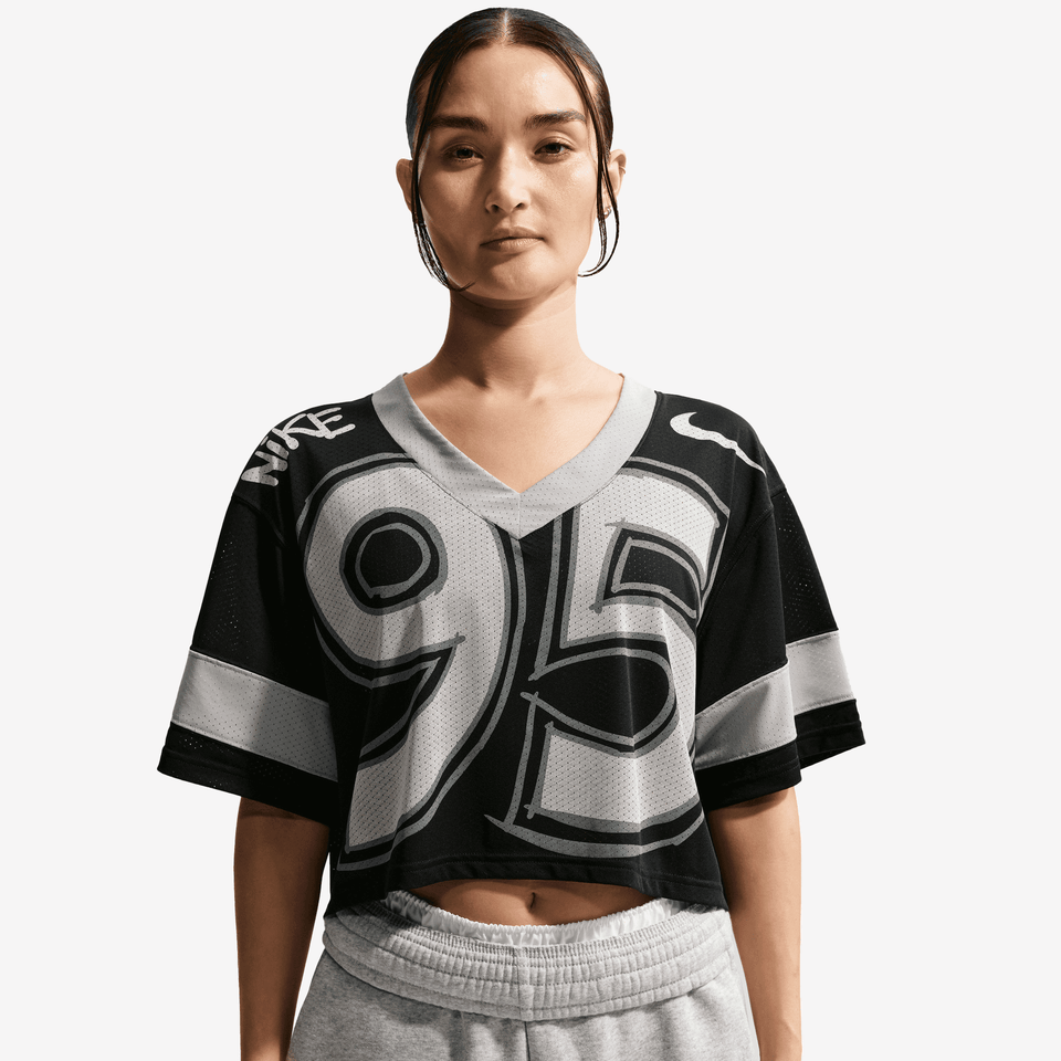 NIKE SPORTSWEAR OVERSIZED CROPPED JERSEY { BLACK LIGHT SMOKE