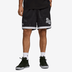 PUMA SWISH N' INK ABOVE-KNEE 7" BASKETBALL SHORTS { BLACK-AOP