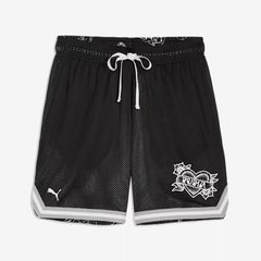 PUMA SWISH N' INK ABOVE-KNEE 7" BASKETBALL SHORTS { BLACK-AOP