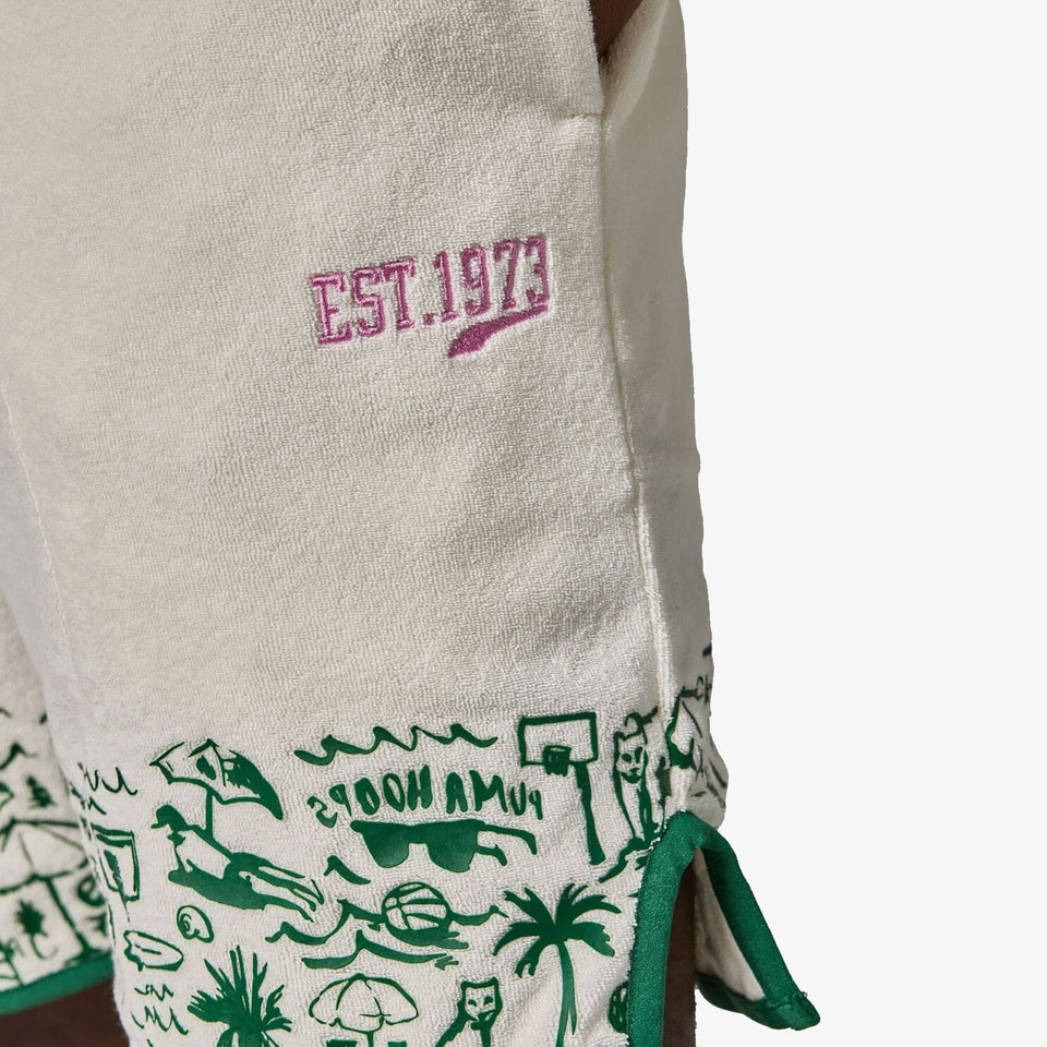 PUMA THE FAIRGROUNDS TERRY BASKETBALL SHORTS { FROSTED LVORY