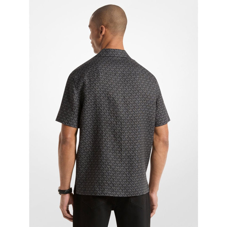 Michael Kors Signature Logo Linen Camp Shirt BLACK