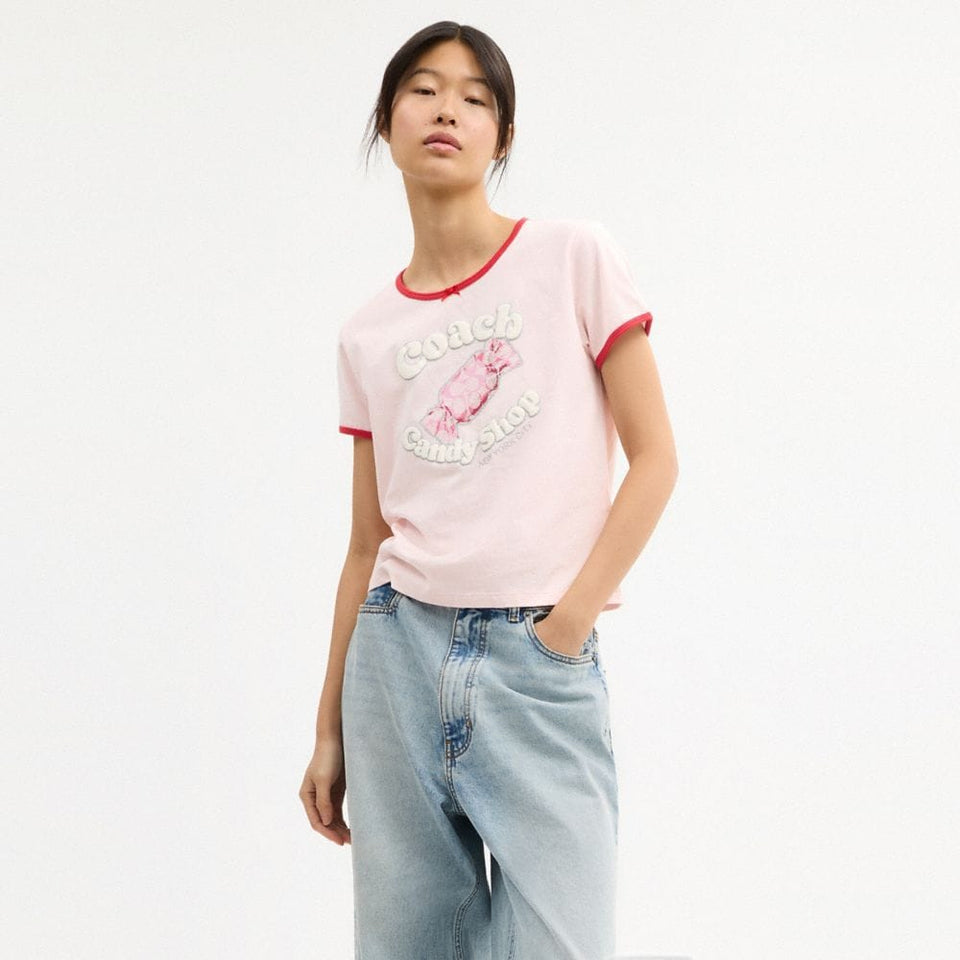 Coach Candy Shop Scoop Neck T-Shirt Pink Multi