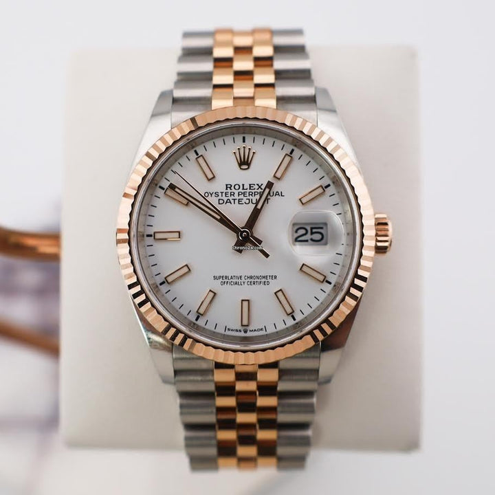 Rolex | Datejust | 126231 | Rose gold | 36 x 44 mm | Gold/Steel | White | Automatic