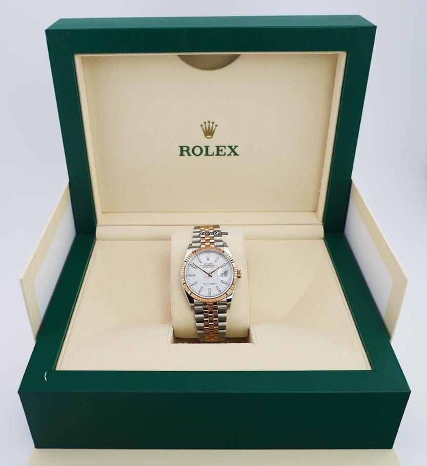 Rolex | Datejust | 126231 | Rose gold | 36 x 44 mm | Gold/Steel | White | Automatic