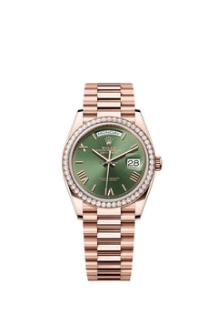Rolex | Day-Date | 128345RBR | Rose gold | 36 mm | Rose gold | Green | Automatic