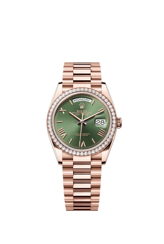 Rolex | Day-Date | 128345RBR | Rose gold | 36 mm | Rose gold | Green | Automatic