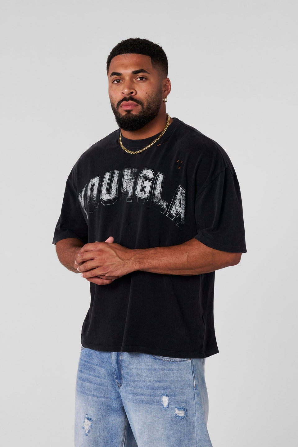 YOUNG LA 4146 Scuffed Cloud Tees Black Wash