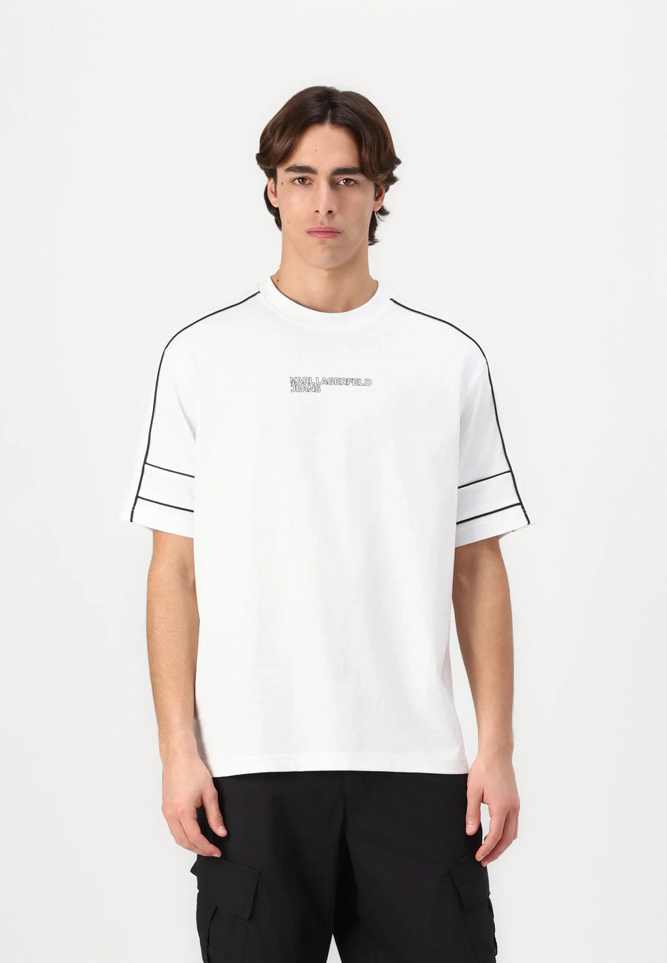 Karl Lagerfeld Jeans RELAXED PIPING TEE - Print T-shirt - white