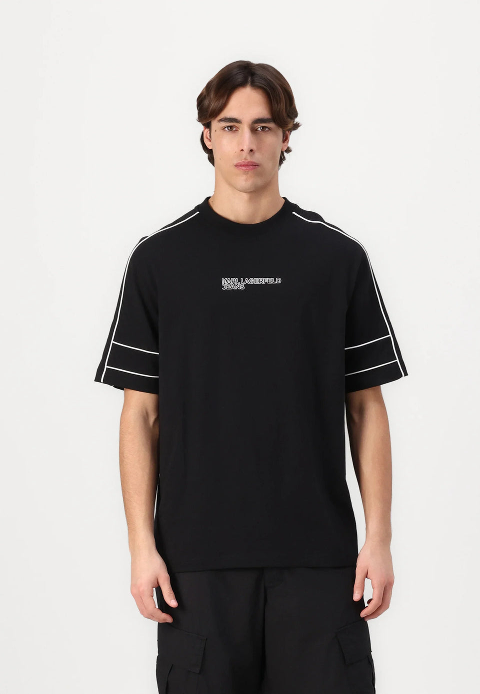 Karl Lagerfeld Jeans RELAXED PIPING TEE - Print T-shirt - black