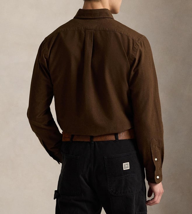 Polo Ralph Lauren  Men Brown Polo Bear Custom-Fit Oxford Shirt
