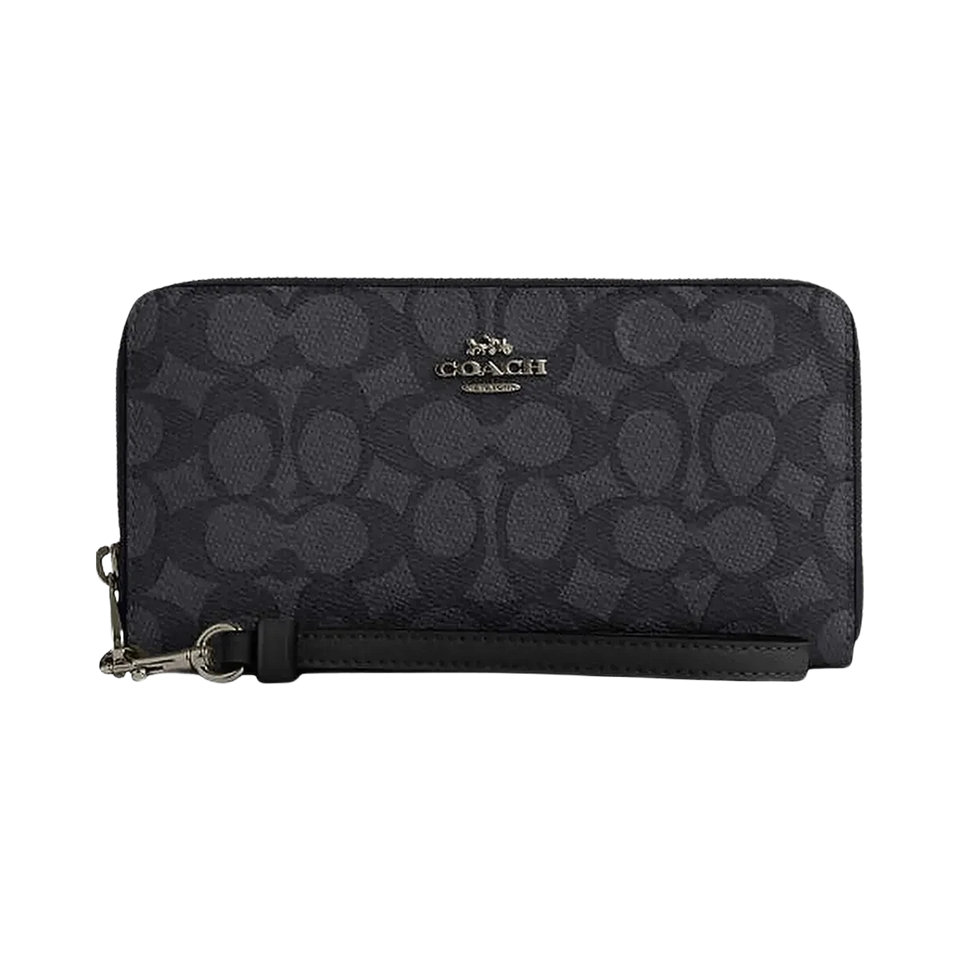 Coach Long Zip Around Wallet In Signature Canvas Signature Canvas-Gunmetal-Charcoal-Black