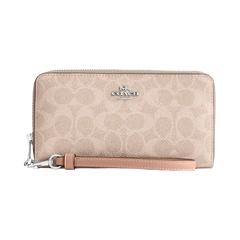 Coach Long Zip Around Wallet In Signature Canvas Signature Canvas-Silver-Sand-Taupe