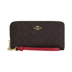Coach Long Zip Around Wallet In Signature Canvas Signature Canvas-Im-Walnut-True Red