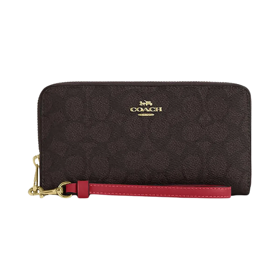 Coach Long Zip Around Wallet In Signature Canvas Signature Canvas-Im-Walnut-True Red