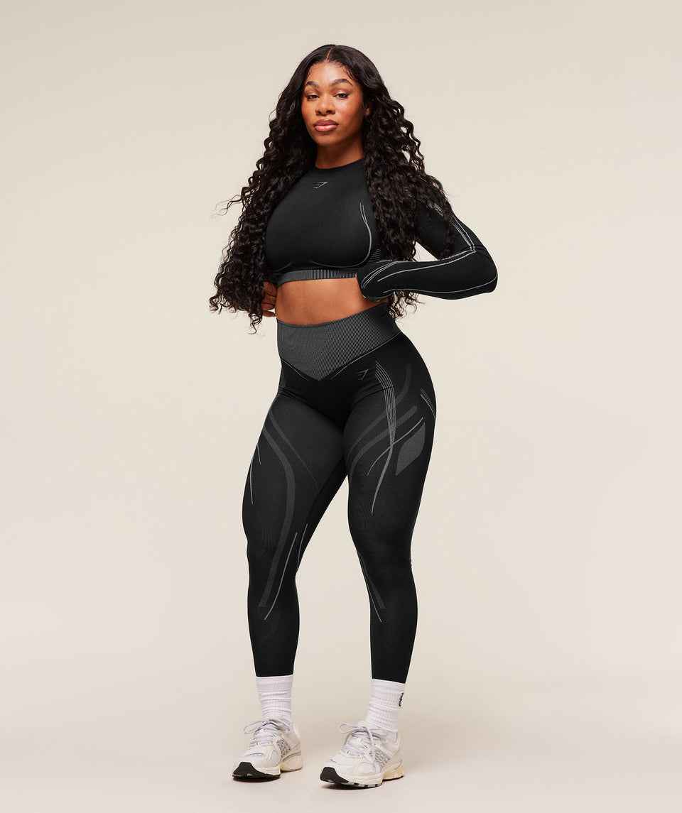 Gymshark x Analis Seamless Long Sleeve Crop Top - Black/Silver Grey