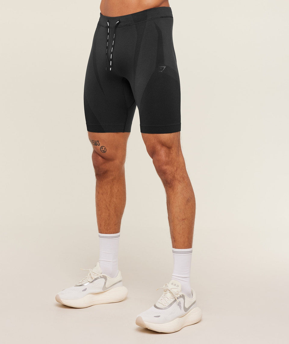 Gymshark Seamless Running Half Tight - Black/Onyx Grey