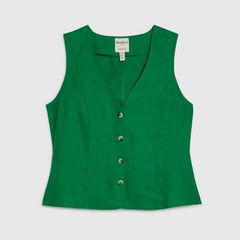 Green Linen Blend Waistcoat