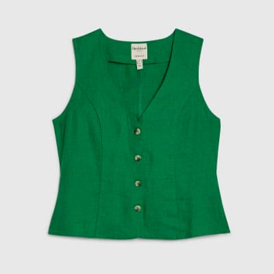 Green Linen Blend Waistcoat