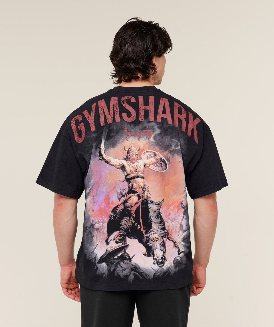 Gymshark Power x Frazetta Graphic T-Shirt - Black/Rust Red