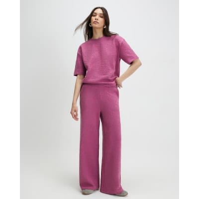 Pink Jacquard Wide Leg Trousers