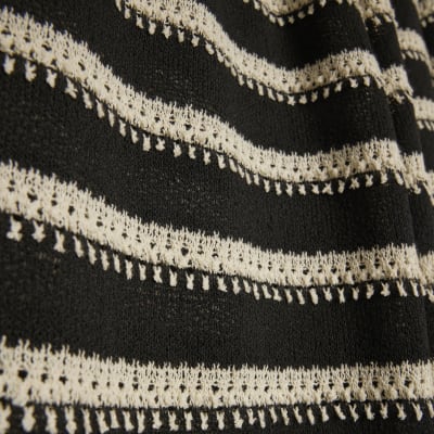 Black Striped Crochet Wide Leg Trousers