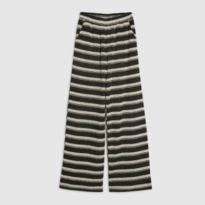 Black Striped Crochet Wide Leg Trousers