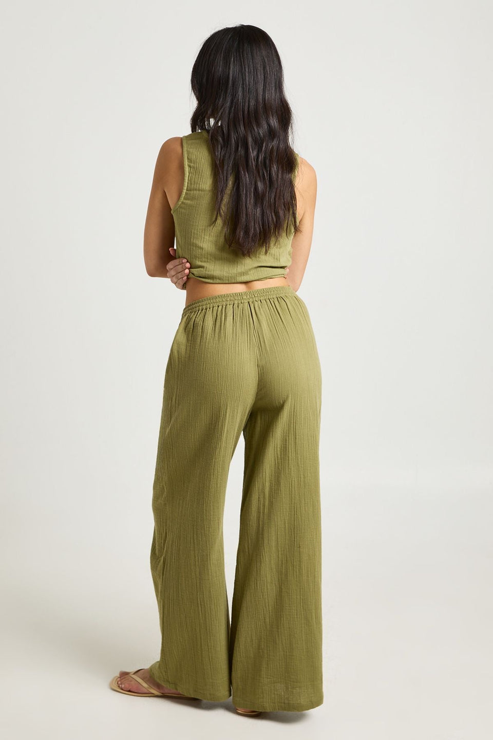 Cheesecloth Elasticated Waist Wide Leg Trousers