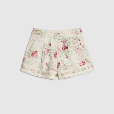 White Floral Printed Shorts
