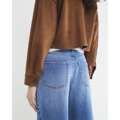 Blue Denim Seamed Barrel Jeans